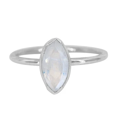 Sterling Silver With Rhodium, 5X10mm Moonstone Ring With 1.5mm Band