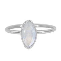 Sterling Silver With Rhodium, 5X10mm Moonstone Ring With 1.5mm Band