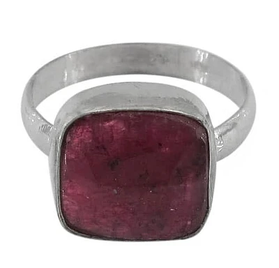 Sterling Silver With Rhodium, 13X13mm Dyed Ruby Ring