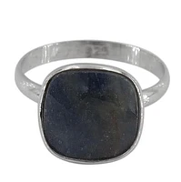 Sterling Silver With Rhodium, 13X13mm Dyed Sapphire Ring