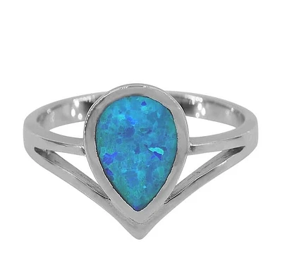 Sterling Silver With Rhodium, 8X11mm Emulated Opal Ring With 2.5mm Band