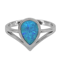 Sterling Silver With Rhodium, 8X11mm Emulated Opal Ring With 2.5mm Band