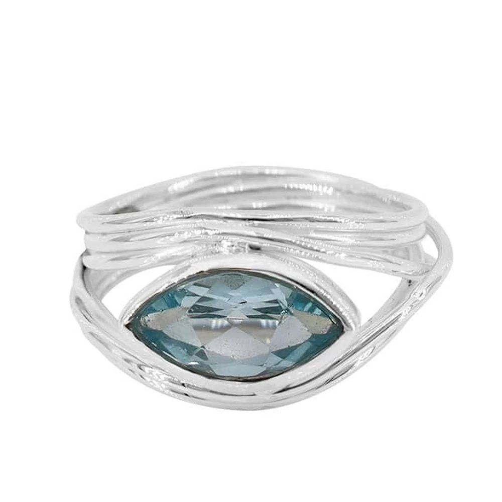 Sterling Silver, 12X113mm Blue Topaz Ring