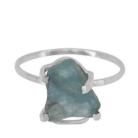 Sterling Silver, 8X10mm Rough Aquamarine Ring, 2mm Band