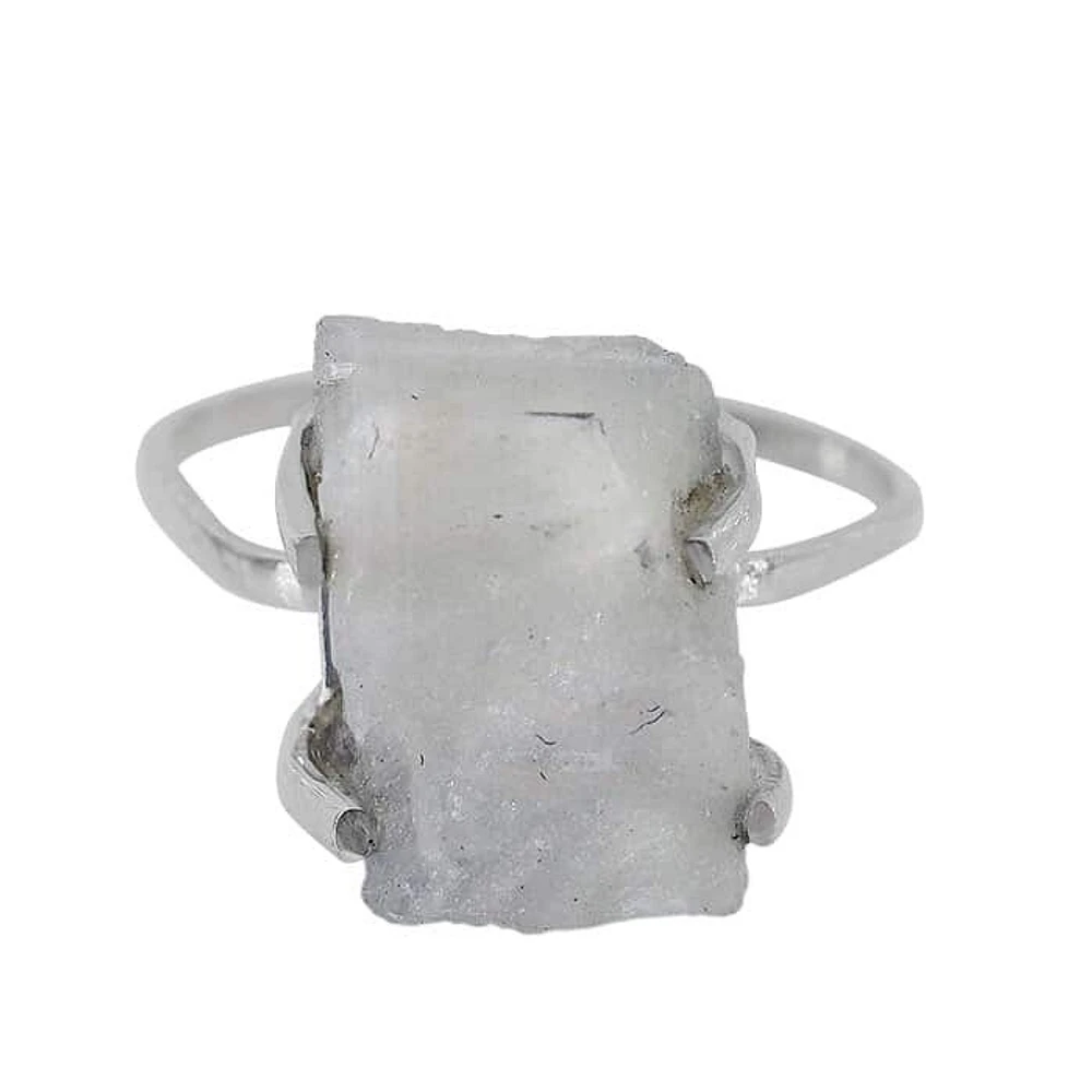 Sterling Silver, 10X12mm Rough Moonstone Ring, 2mm Band