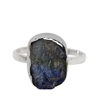 Sterling Silver, 10X13mm Rough Blue Sapphire Ring, 2mm Band