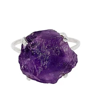 Sterling Silver, 15X16mm Rough Amethyst Ring