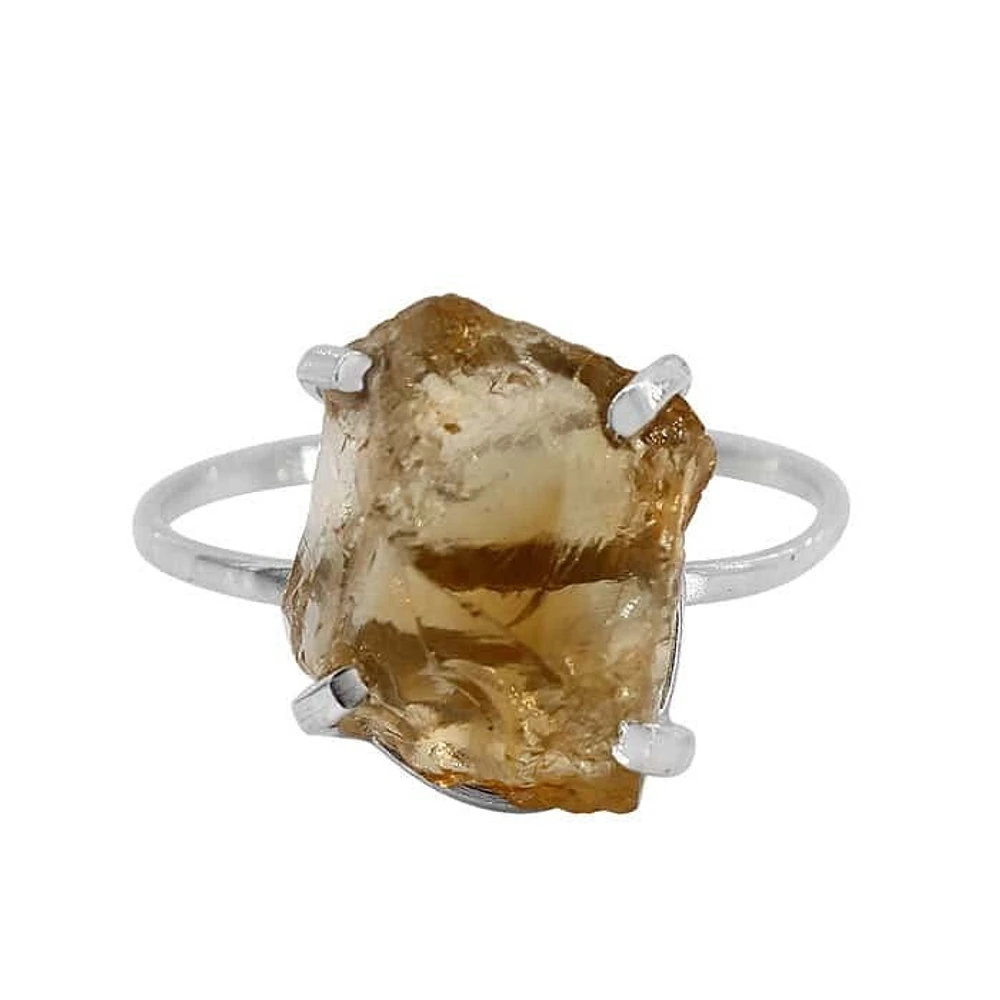 Sterling Silver, 8X10mm Rough Citrine Ring, 2mm Band