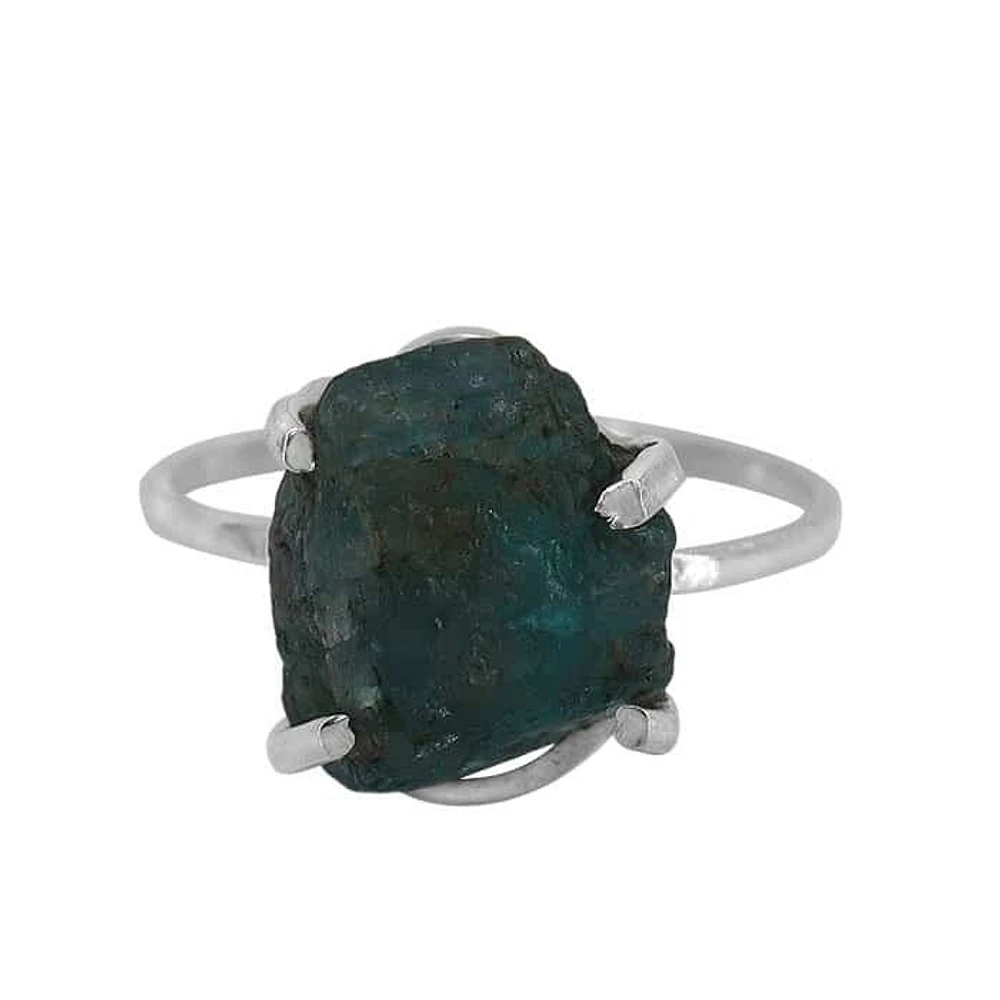 Sterling Silver, 10X12mm Rough Apatite Ring, 2mm Band