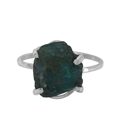 Sterling Silver, 10X12mm Rough Apatite Ring, 2mm Band