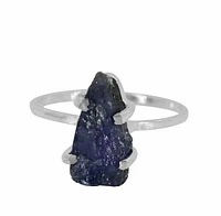 Sterling Silver, 6X13mm Rough Blue Sapphire Ring, 2mm Band