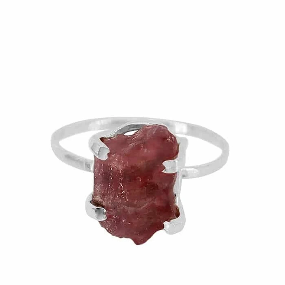 Sterling Silver, 10X12mm Rough Pink Sapphire Ring, 2mm Band