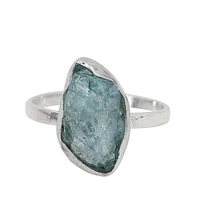 Sterling Silver, 7X12mm Rough Aquamarine Ring, 2mm Band