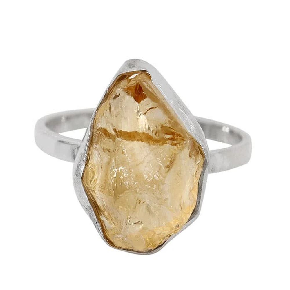 Sterling Silver, 11X16mm Rough Citrine Ring, 2mm Band