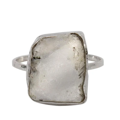 Sterling Silver, 11X13mm Rough Moonstone Ring, 2mm Band