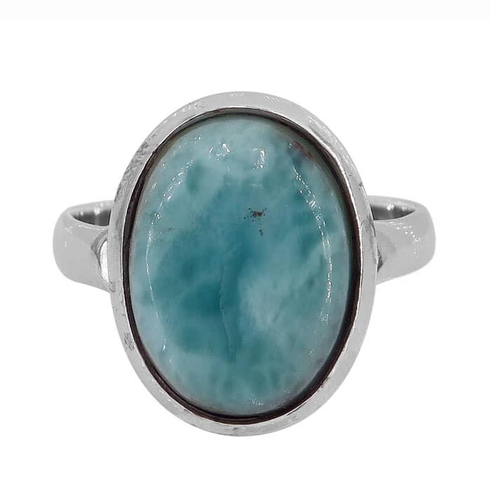 Sterling Silver With Rhodium, 12X17mm Larimar Ring, 3.5mm Band