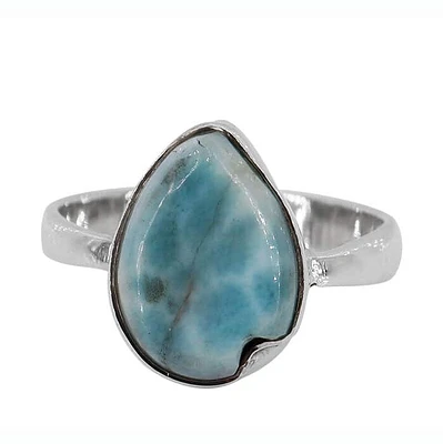 Sterling Silver With Rhodium, 14X10mm Larimar Ring, 3.5mm Band