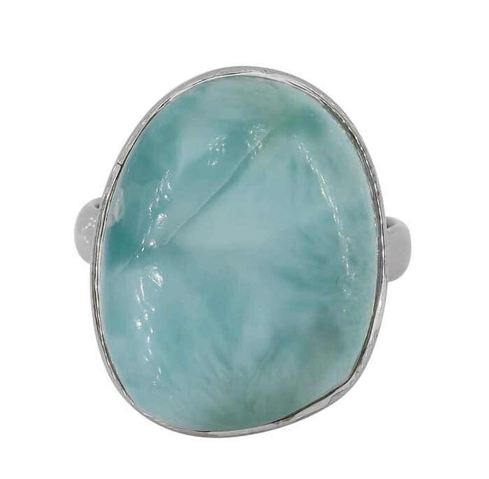 Sterling Silver With Rhodium, 16X21mm Larimar Ring, 3mm Band