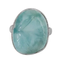 Sterling Silver With Rhodium, 16X21mm Larimar Ring, 3mm Band