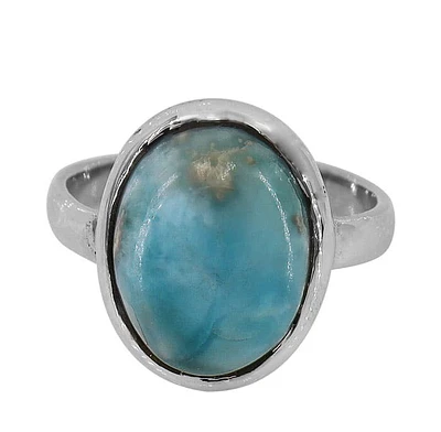 Sterling Silver With Rhodium, 12X15mm Larimar Ring, 3mm Band