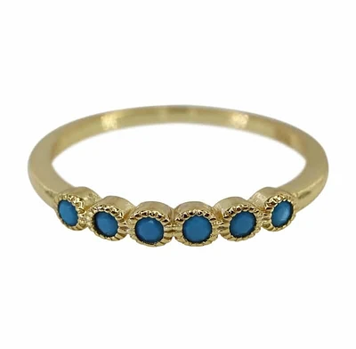 Sterling Silver With Gold, 2mm Synthetic Turquoise Ring Band