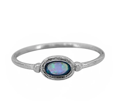 Sterling Silver With Rhodium, 5X3mm Emulated Opal Ring With 1.5mm Band