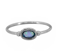 Sterling Silver With Rhodium, 5X3mm Emulated Opal Ring With 1.5mm Band