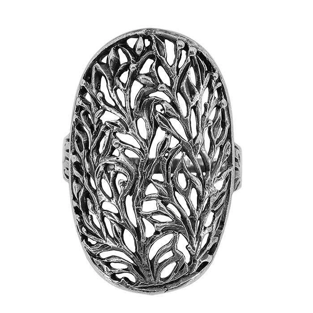 Sterling Silver, 19X31mm Filigree Leave Ring