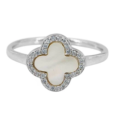 Sterling Silver With Rhodium, 4 Leaf Clover Ring With 2mm Band