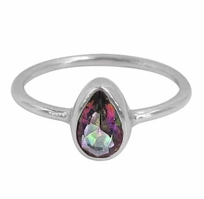 Sterling Silver, 9X6mm Mystic Quartz Ring With 1.5mm Round Band
