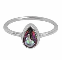 Sterling Silver, 9X6mm Mystic Quartz Ring With 1.5mm Round Band