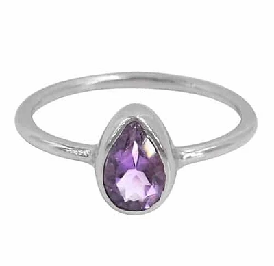 Sterling Silver, 9X6mm Amethyst Ring With 1.5mm Round Band