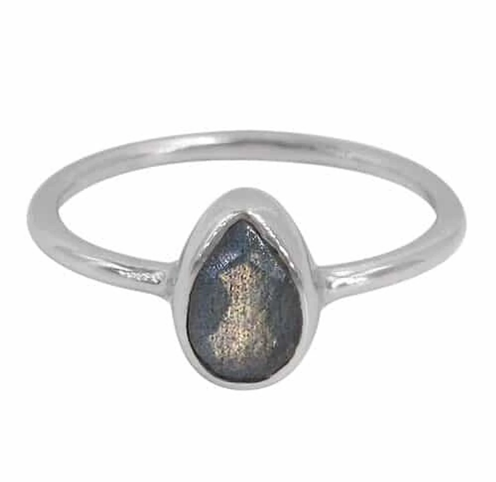 Sterling Silver, 9X6mm Labradorite Ring With 1.5mm Round Band