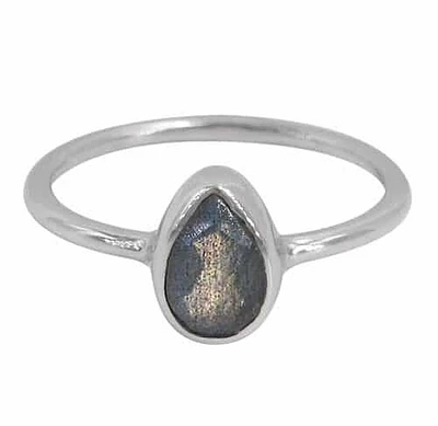 Sterling Silver, 9X6mm Labradorite Ring With 1.5mm Round Band