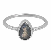 Sterling Silver, 9X6mm Labradorite Ring With 1.5mm Round Band