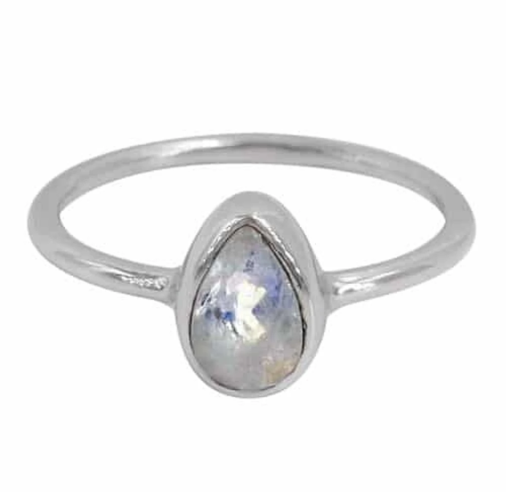 Sterling Silver, 9X6mm Moonstone Ring With 1.5mm Round Band