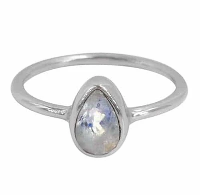 Sterling Silver, 9X6mm Moonstone Ring With 1.5mm Round Band