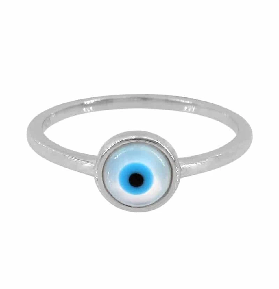 Sterling Silver With Rhodium, 7mm Evil Eye Ring With 1mm Band
