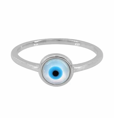 Sterling Silver With Rhodium, 7mm Evil Eye Ring With 1mm Band