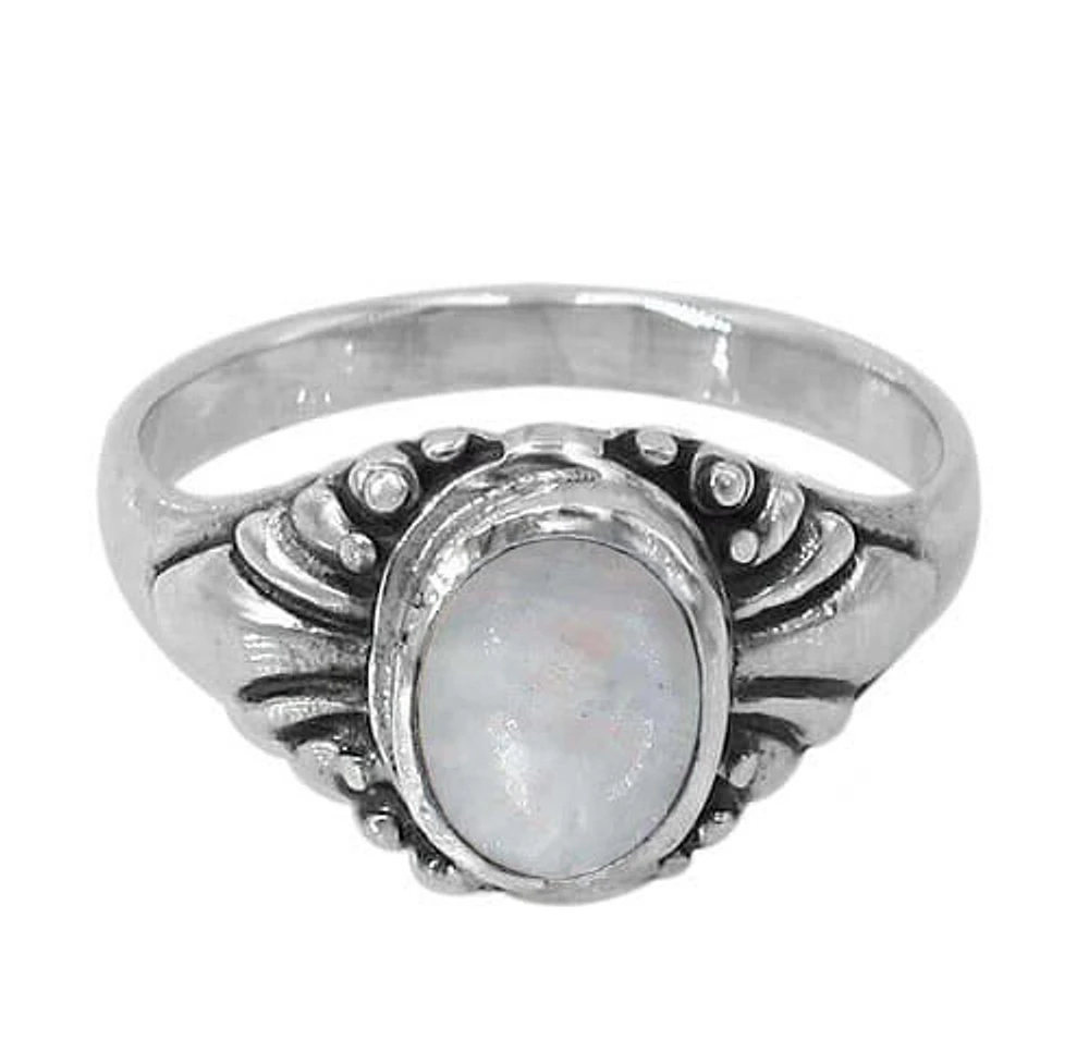 Sterling Silver, 8X5mm Moonstone Ring, 3mm Band