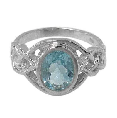 Sterling Silver With Rhodium, 11X9mm Oval Stone Ring With Celtic Knot Design
