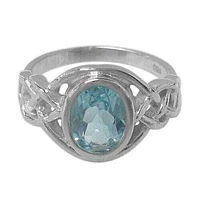 Sterling Silver With Rhodium, 11X9mm Oval Stone Ring With Celtic Knot Design