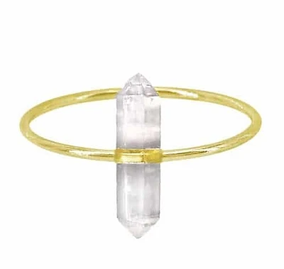 Sterling Silver With Gold, 4×7.5mm Crystal Ring, 1mm Band