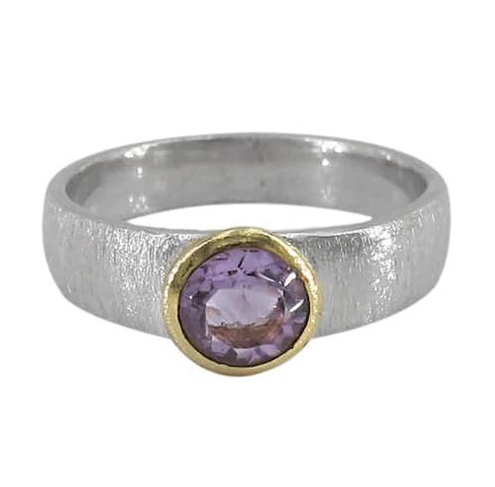 Sterling Silver With Gold, 5mm Stone Ring, 4mm Band