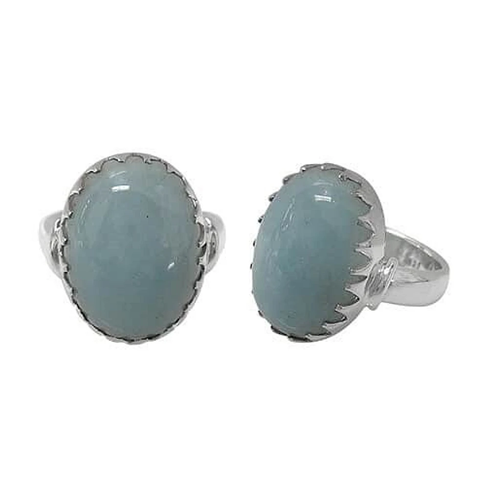 Sterling Silver With Rhodium, 20X16mm Aquamarine Stone Ring, Colour And May Vary