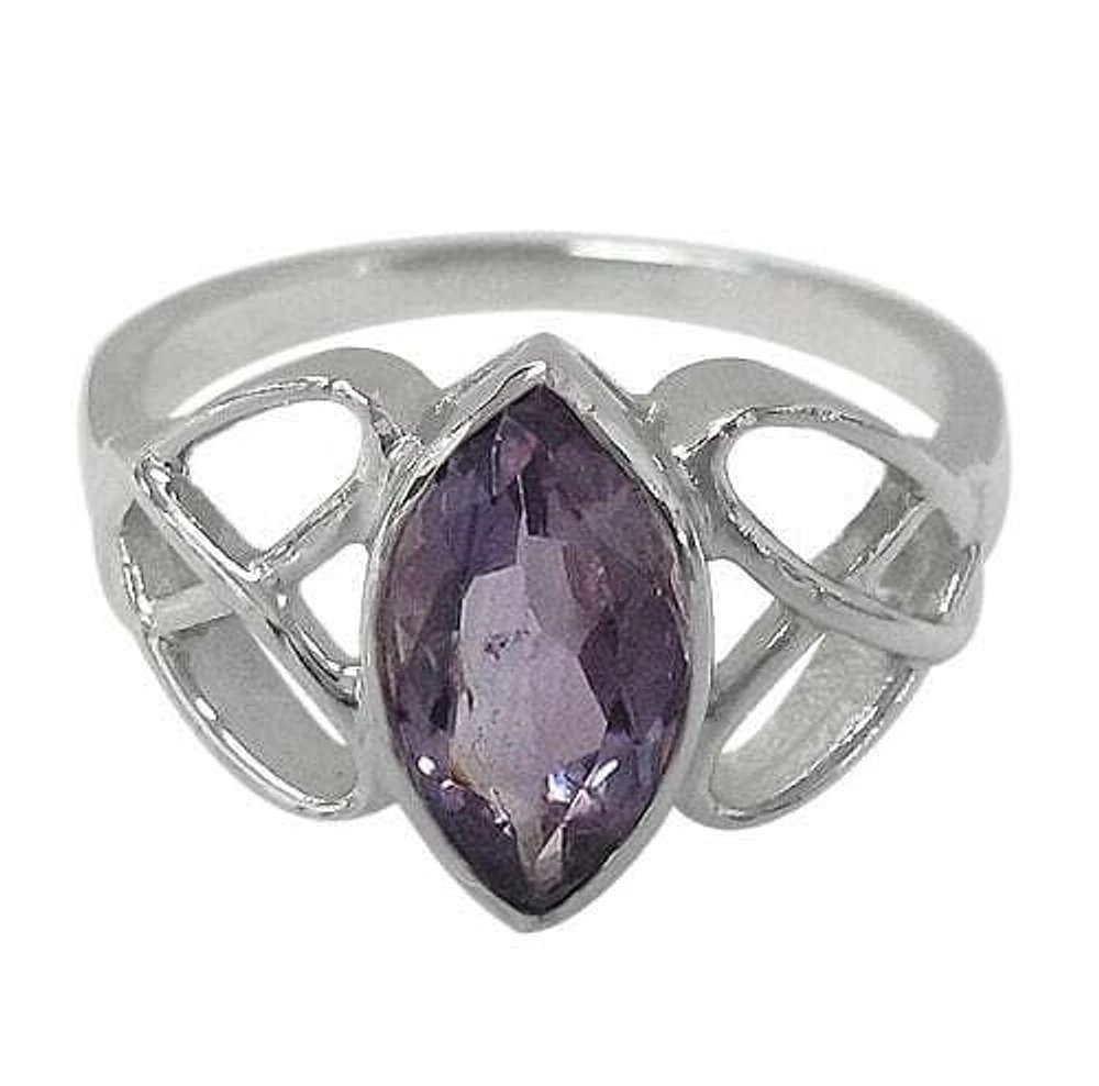 Sterling Silver, 14X7mm Marquise Stone Ring With Celtic Knot Design