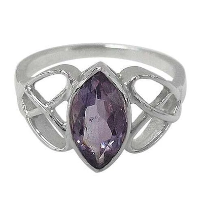 Sterling Silver, 14X7mm Marquise Stone Ring With Celtic Knot Design