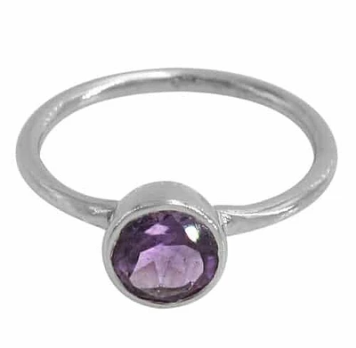 Sterling Silver With Rhodium, 8mm Stone Ring, Colour And May Vary