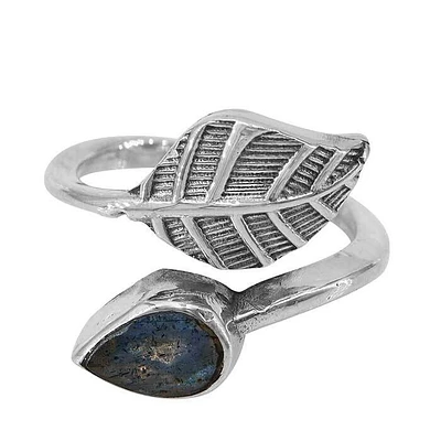 Sterling Silver Leaf Ring With 6X8mm Stone And 2mm Width Band