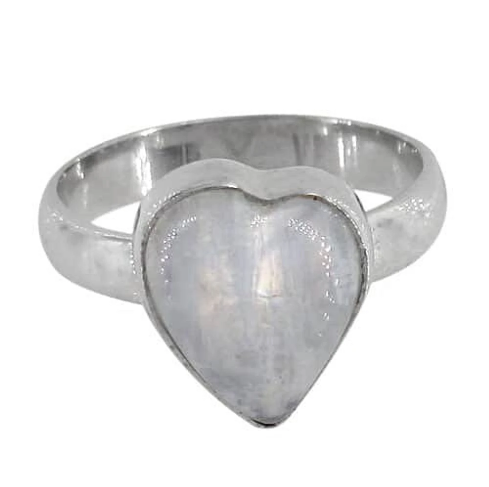 Sterling Silver With Rhodium, 10X12mm Heart Shape Stone Ring 4mm Band, Colour And May Vary